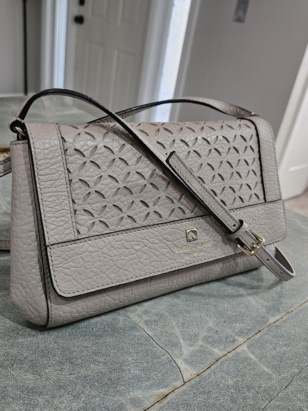 NWOT Kate Spade Gray Laser Cut Leather Crossbody Shoulder Bag